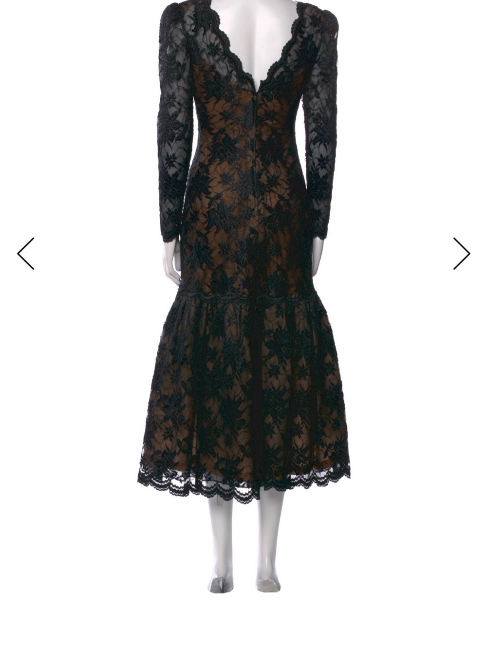 Victor Costa Black Lace Overlay Long-Sleeve Tea-Length Dress - Picture 3 of 3